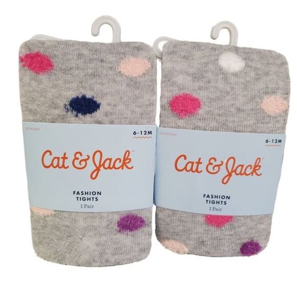 Baby Girls Tights 2 pack 6 to 12 Months Cat and Jack Polka Dots - Picture 1 of 7
